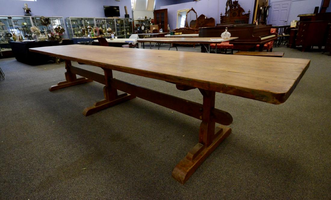 French pine trestle base great table, bench made in (1 of 15)