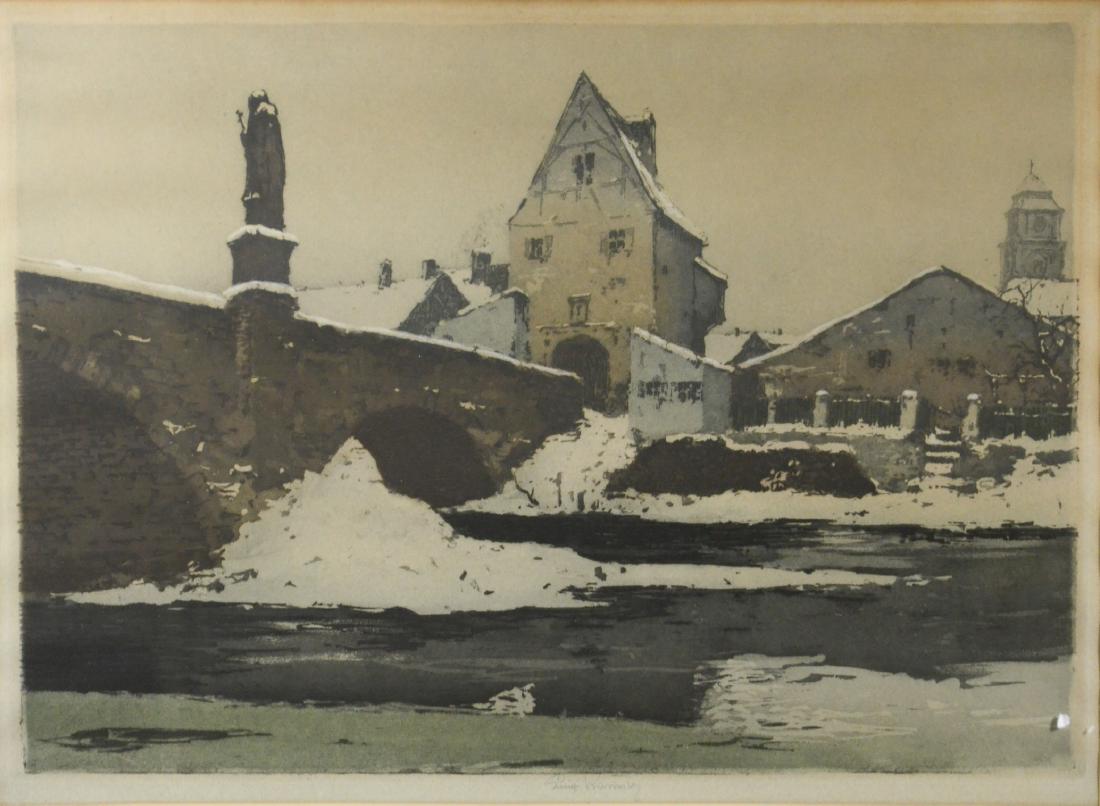 Luigi Kasimir color etching of European village (1 of 3)