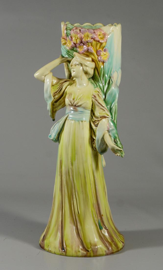 19th c Austrian Majolica Vase w/ Angelic Figure (1 of 3)