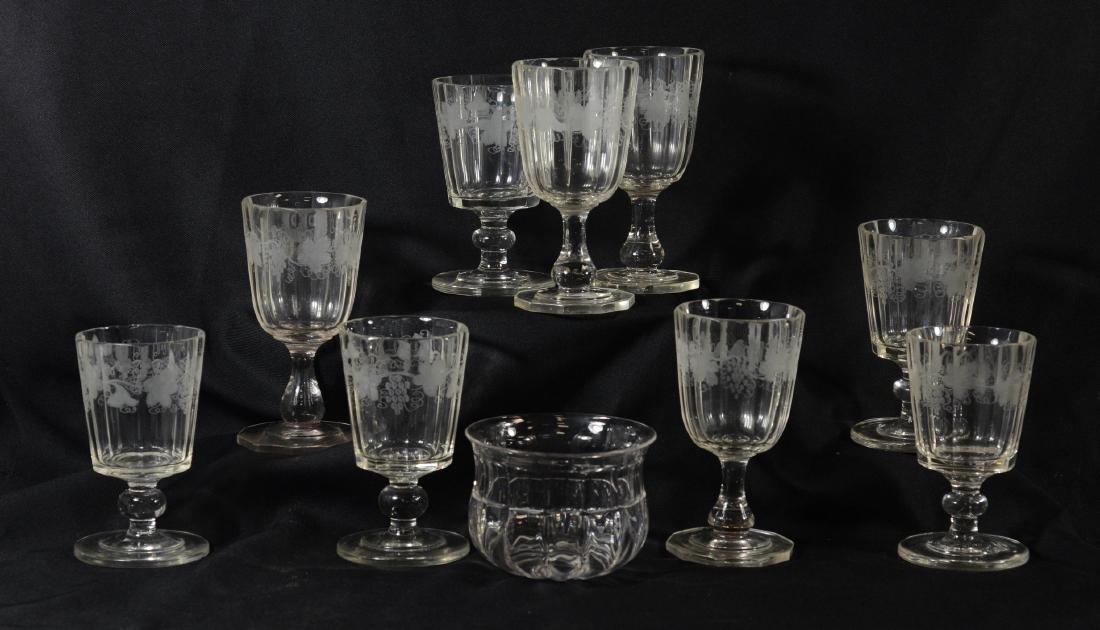 (10) EAPG pcs:  9 Paneled grape etched water goblets (1 of 7)