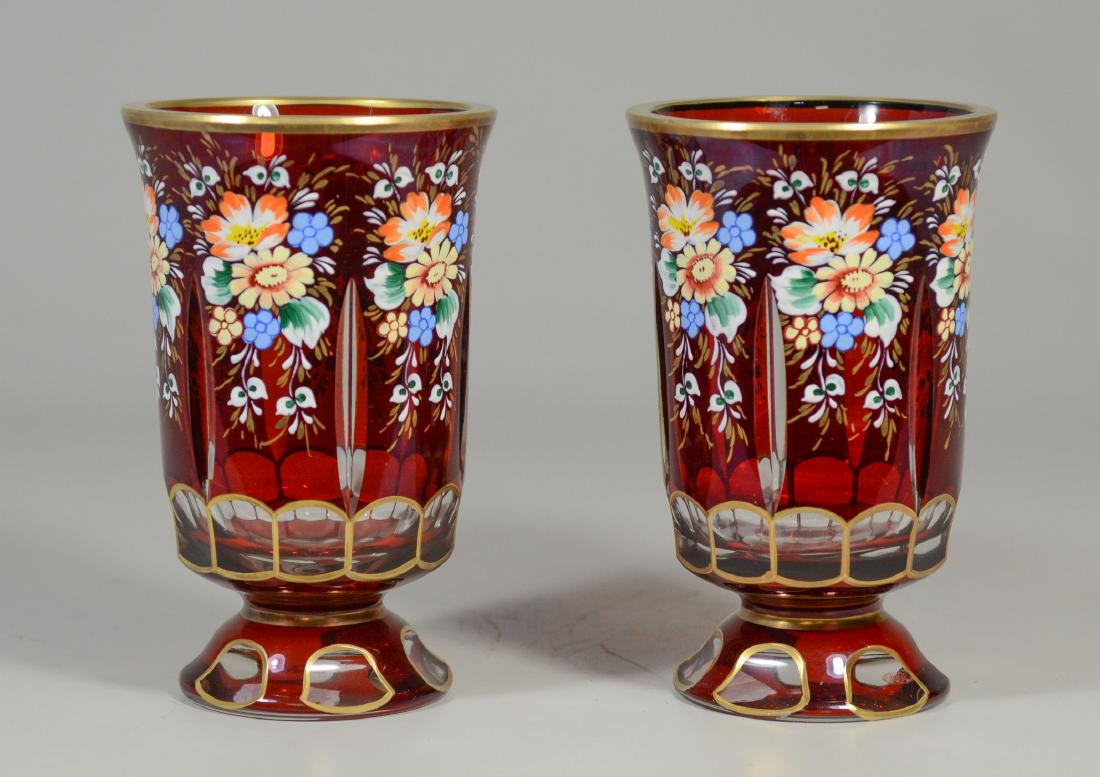 (2) Moser cranberry handpainted goblets, 6" h (1 of 1)