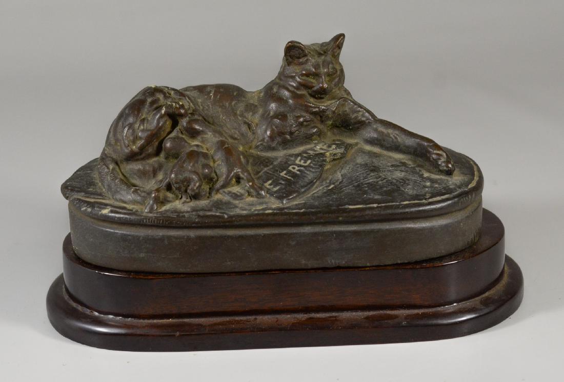 Emmanuel Fremiet bronze on wood base "Cat feeding he (1 of 5)