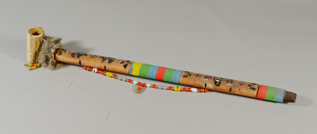 Navajo beaded & fur trimmed peace pipe, 19" long (1 of 4)