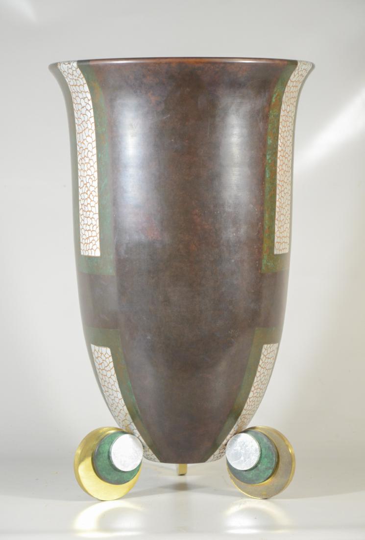 Modern design large metal urn shaped vase decorated (1 of 3)