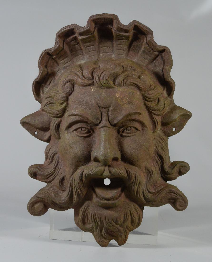 Cast iron fountain head wall plaque, 17" h