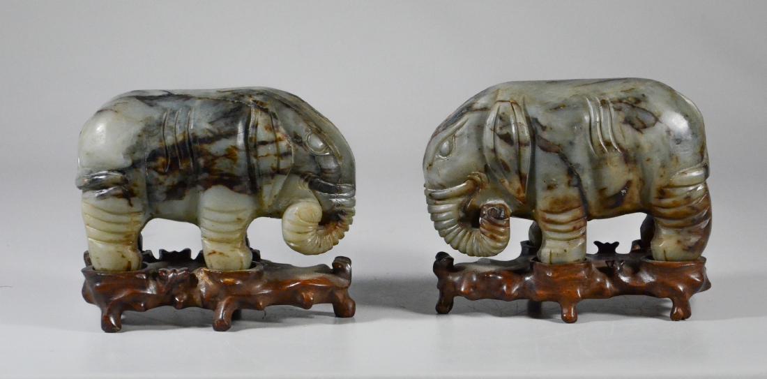 Pr carved hardstone elephants on hardwood bases, 6 1 (1 of 2)