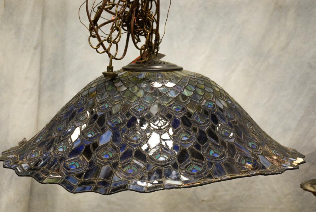 Leaded glass hanging light w/ peacock design (1 of 1)