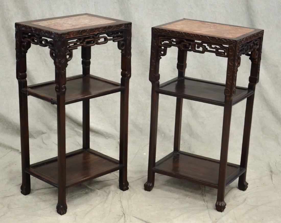 (2) Chinese teak carved marbletop side tables (1 of 9)