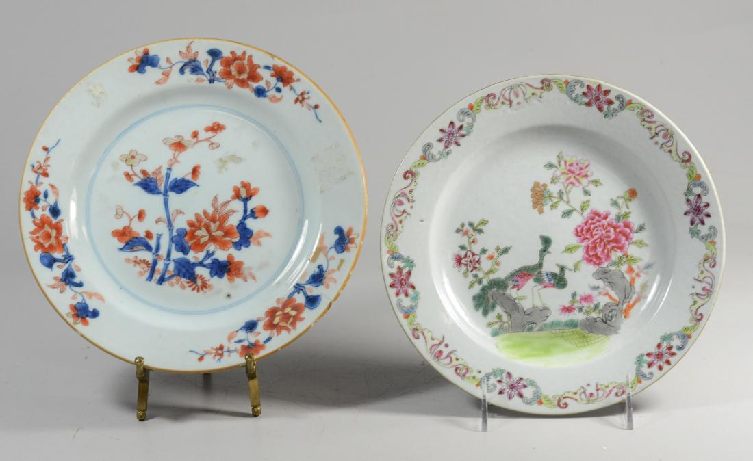 (2) Chinese export porcelain plates, 1 Chinese Imari (1 of 2)