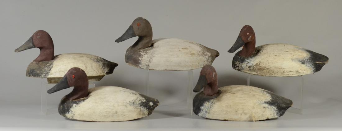 (5) JW Runkle, Laurel Pennsylvania Decoys: (5) JW Runkle, Laurel, Pennsylvania Decoys, selection of decoys, marked JW Runkle, Laurel Pennsylvania, RD1, wear to paint