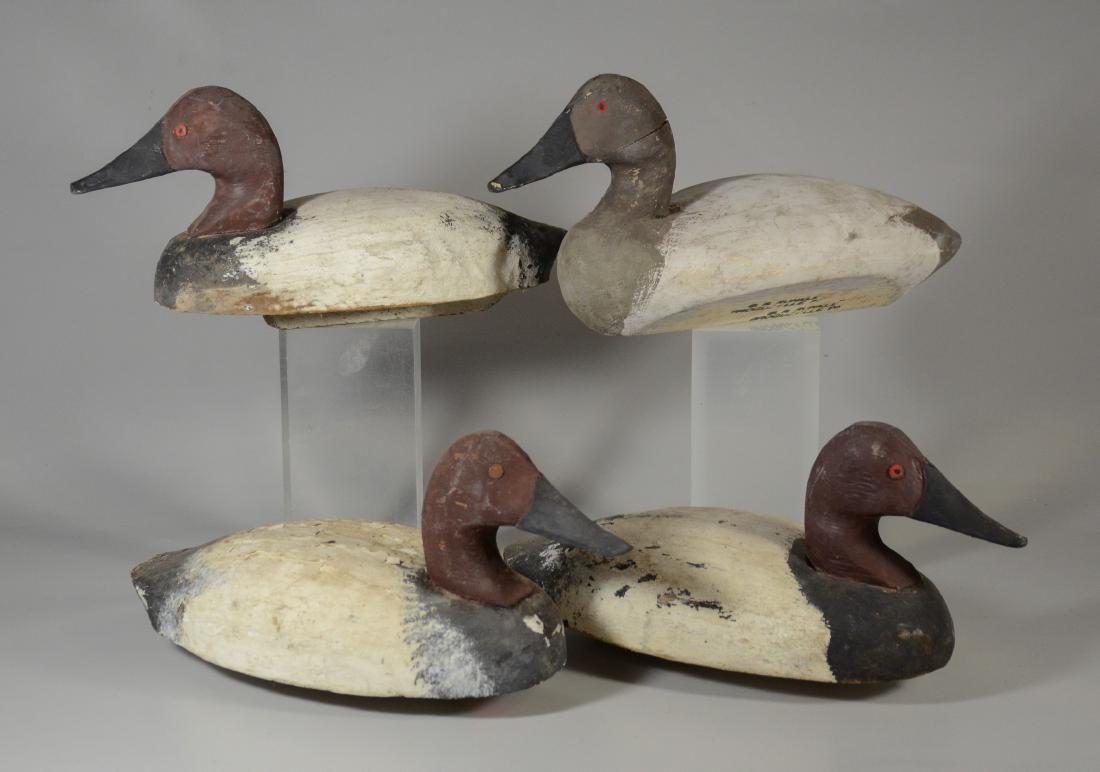 (4) JW Runkle, Laurel, Pennsylvania Decoys: (4) JW Runkle, Laurel, Pennsylvania Decoys, selection of decoys, marked JW Runkle, Laurel Pennsylvania, RD1, wear to paint