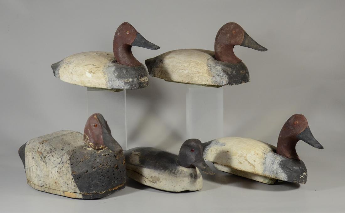 (5) JW Runkle, Laurel, Pennsylvania Decoys: (5) JW Runkle, Laurel Pennsylvania Decoys, selection of decoys, marked JW Runkle, Laurel Pennsylvania, RD1, wear to paint