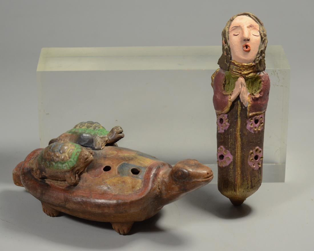 (2) Vintage Mexican folk art pottery whistles (1 of 1)