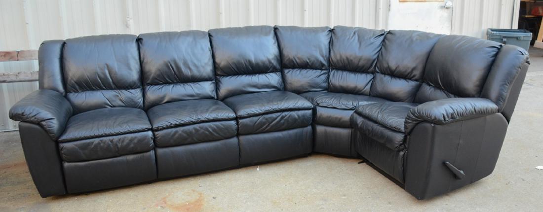 Black leather reclining sectional sofa (1 of 1)