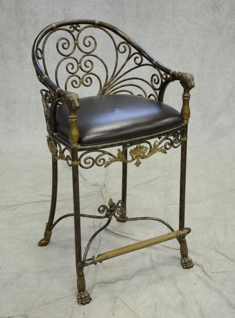 Maitland Smith metal frame bar stool w/ lion's heads (1 of 1)
