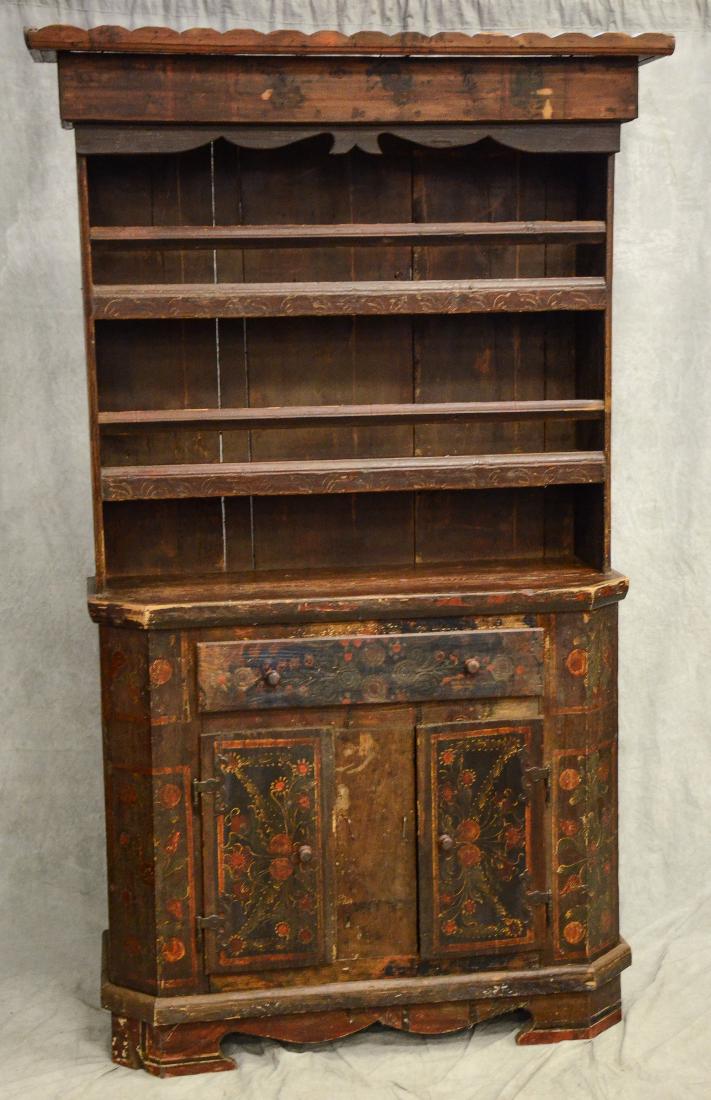 Czechloslovakian paint decorated hutch, late 1800's (1 of 2)