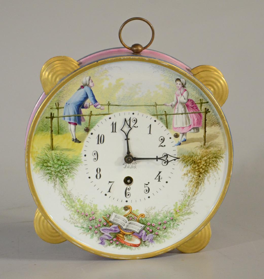 French  porcelain tambourine handpainted clock (1 of 5)