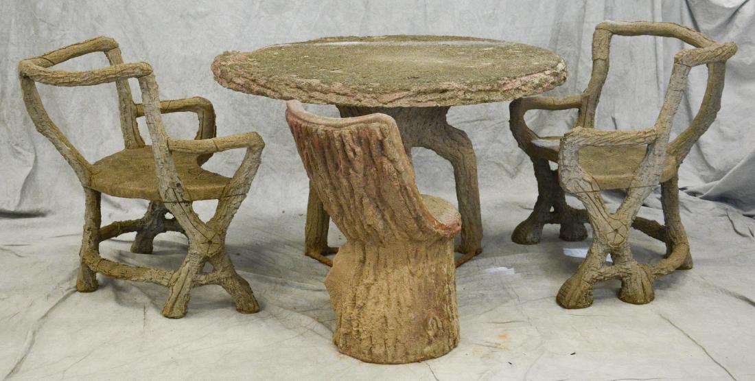 4 pc tree trunk form cast stone patio set (1 of 2)