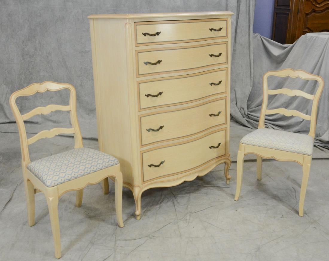 Drexel cream and gilt painted 5 drawer tall chest (1 of 1)