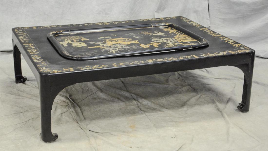 Silver and gold chinoiserie decorated black lacquered (1 of 3)