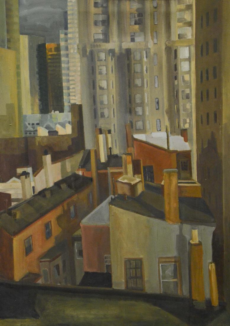 Mid-century modern large format cityscape painting (1 of 3)