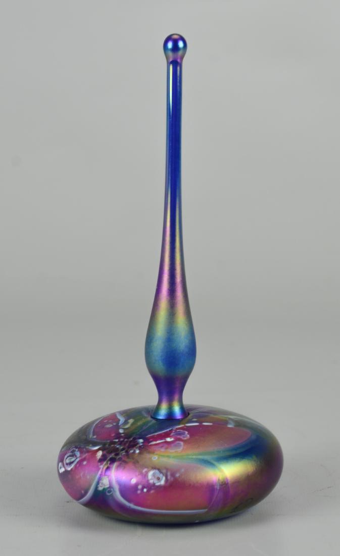 Glasshouse iridescent art glass perfume bottle, signe (1 of 4)