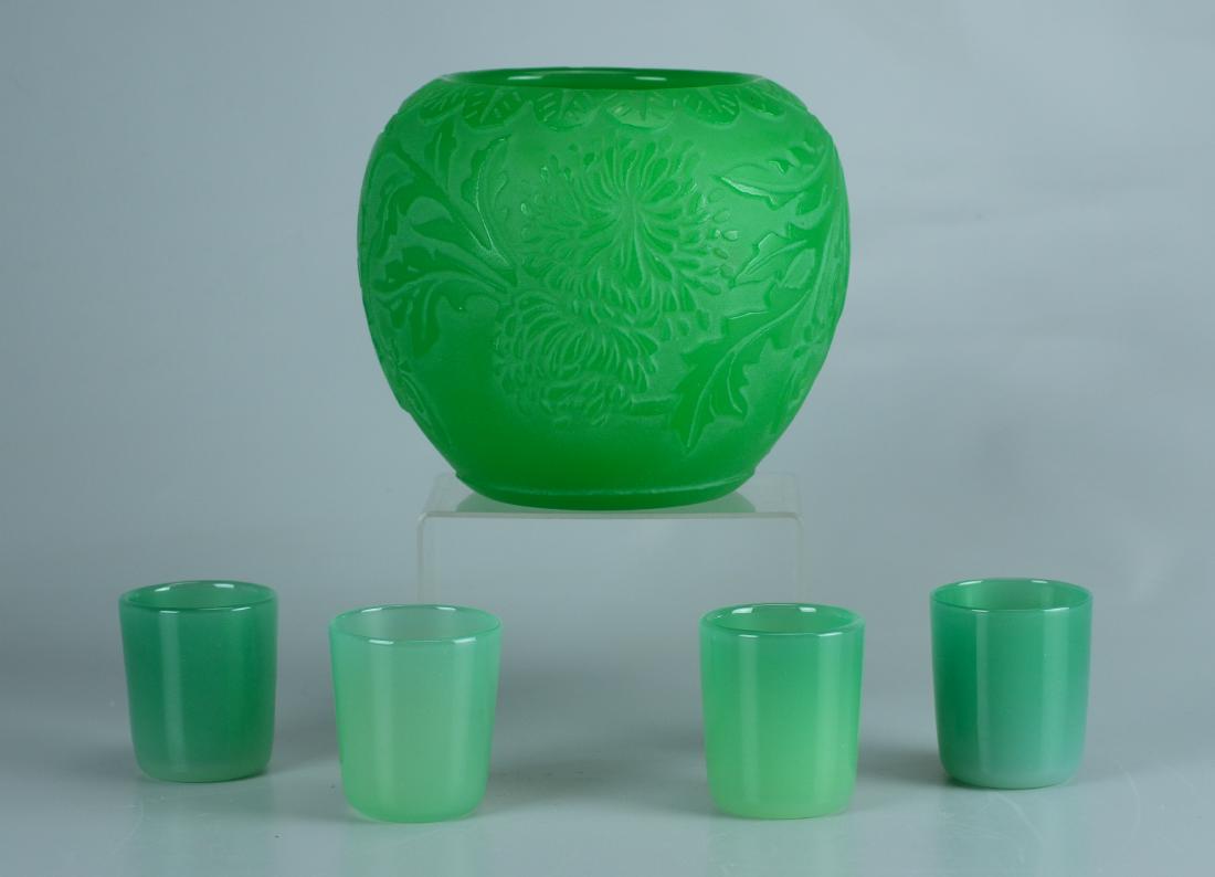 (5) Pcs green jade glass