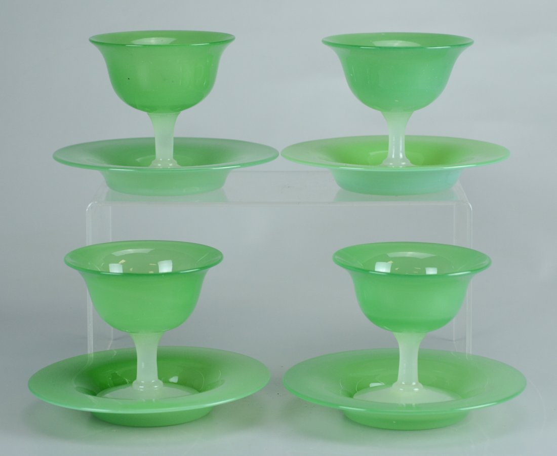 (8) Pcs Steuben green jade and alabaster glass sherbets (1 of 1)