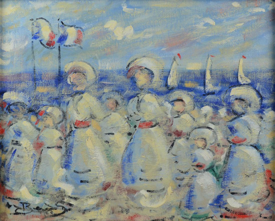 Contemporary Impressionist painting, French beach (1 of 3)