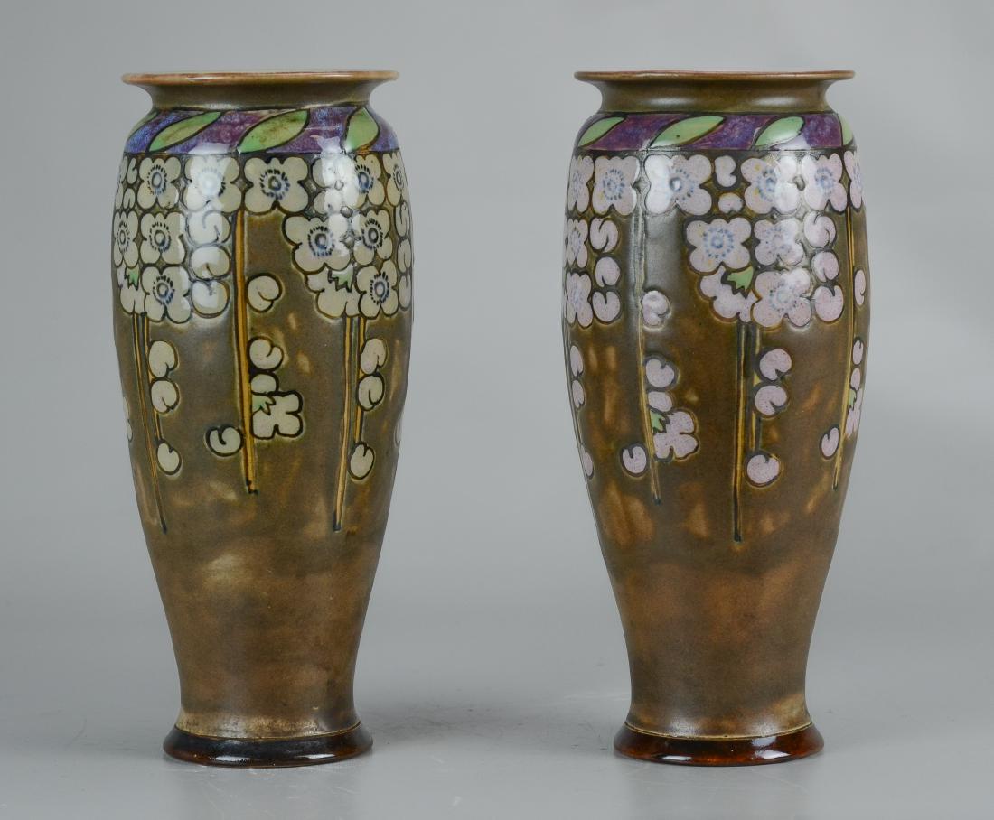 Pr Doulton stoneware decorated vases, each 10-1/2" h (1 of 3)
