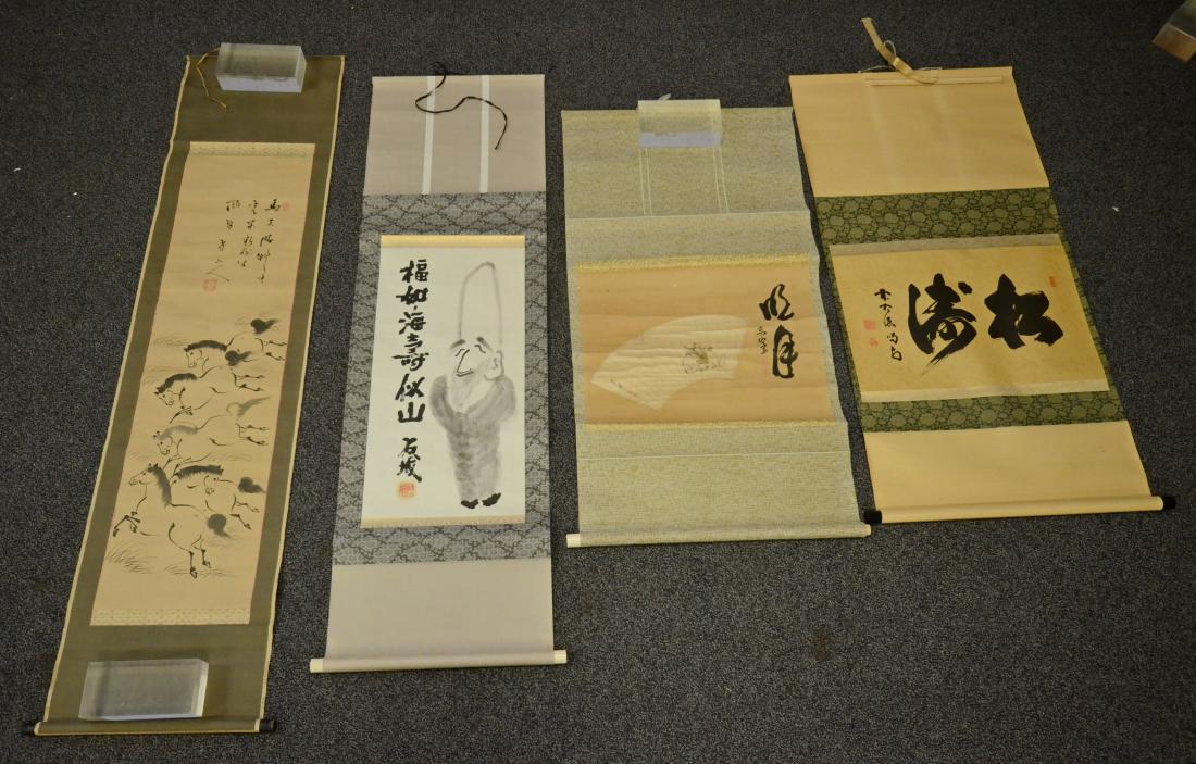 4 Chinese scrolls, one with calligraphy (1 of 8)
