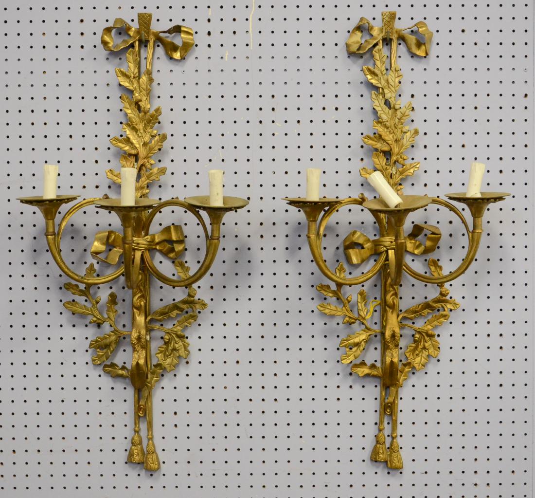 Pr brass 3-arm wall sconces (1 of 1)