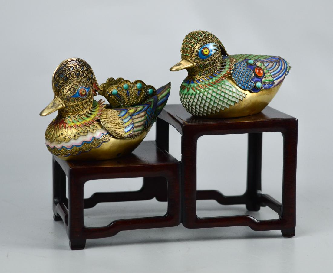 Chinese silver gilt and enamel Mandarin ducks (1 of 14)