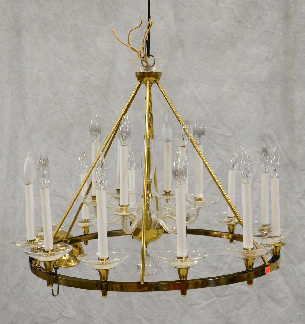 Brass candle chandelier, glass arms & bobeches (1 of 1)