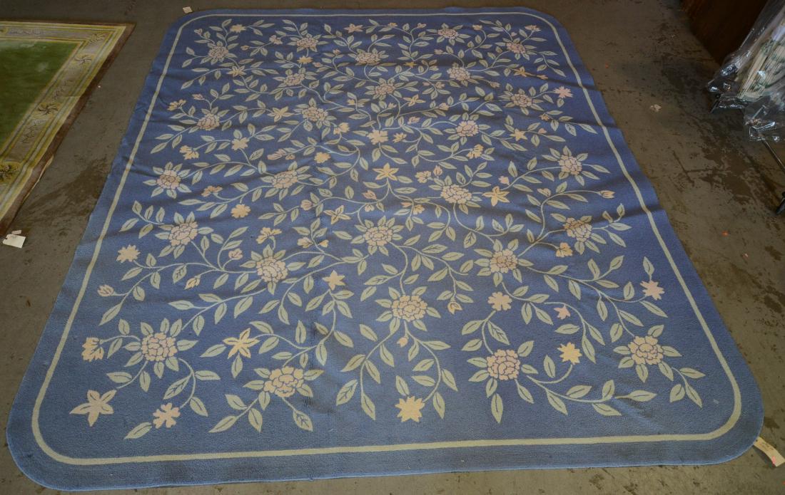 Custom Bordered Fine Broadloom Area Rug: Area Rug; 11'10" X 14'; stamped 'Edward Fields, Inc' on reverse, Made in the USA; Collection of Dorrance "Dodo" H. Hamilton, sun fading on corner, small hole in pile on border, various small pulls in