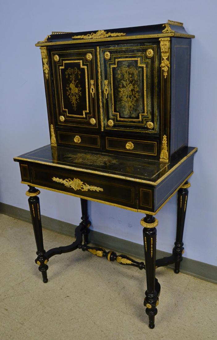 French style ebonized 2 pc ladies desk, ebonized frame (1 of 5)