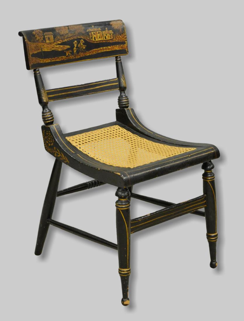 Paint decorated ebonized caned side chair (1 of 3)