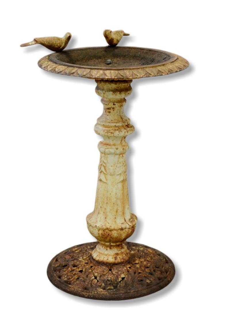Antique English cast iron standing bird bath