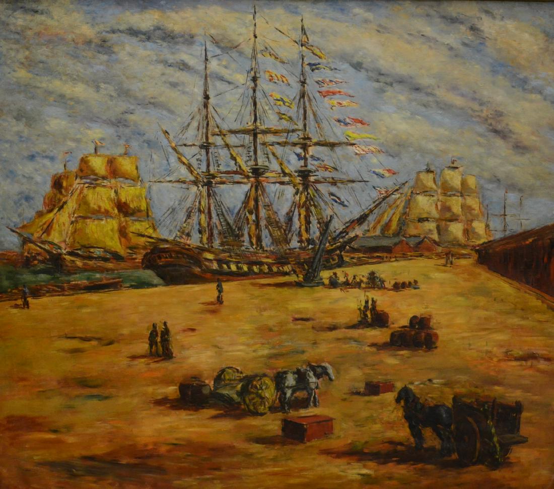 Arturo Souto Feijoo, large harbor scene painting (1 of 13)