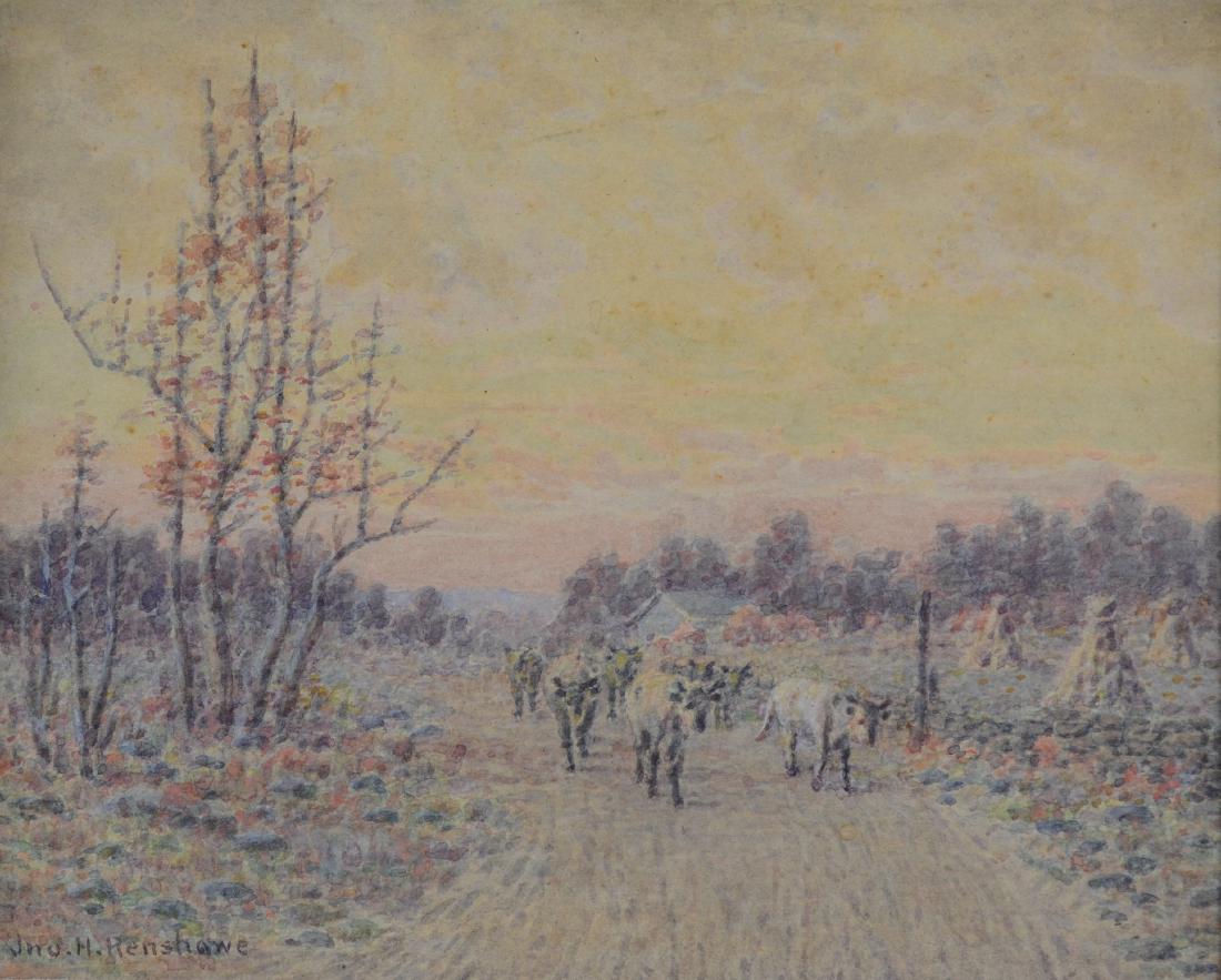 John Renshawe watercolor, landscape with cattle (1 of 3)