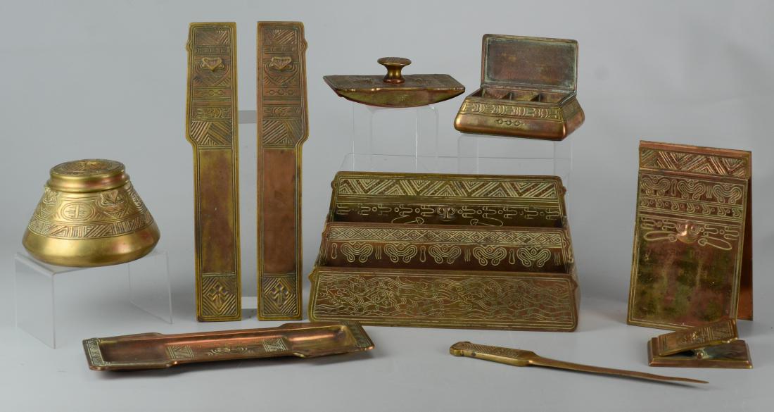 9-Pc Tiffany "American Indian" bronze desk set (1 of 5)