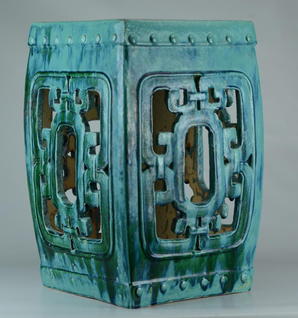 Asian style green glazed porcelain garden seat: Asian style green glazed porcelain garden seat, 20-1/2" h