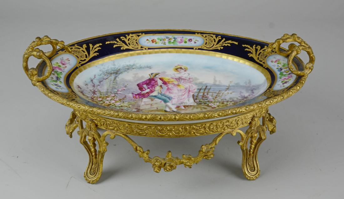 Vincennes-Sevres hand painted gilt metal compote (1 of 2)