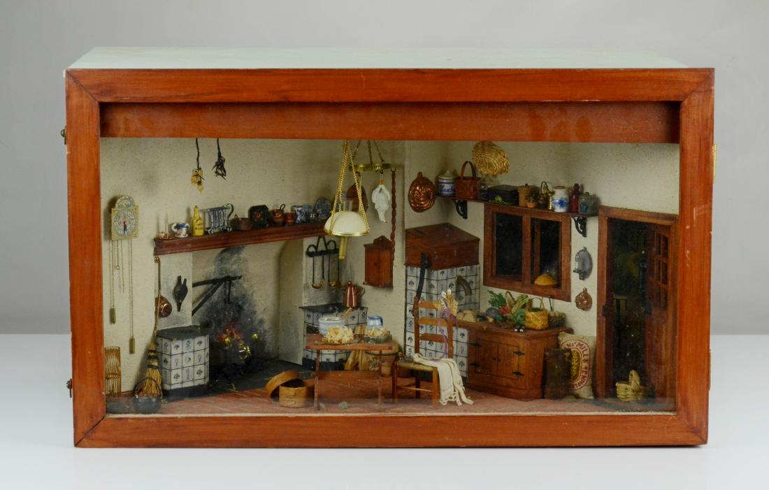 Dollhouse diorama, country kitchen with fireplace (1 of 9)
