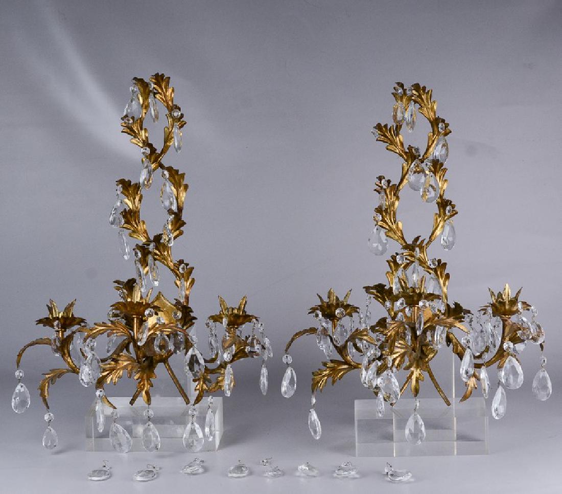 Pr gilt metal leaf form wall sconces with prisms (1 of 1)