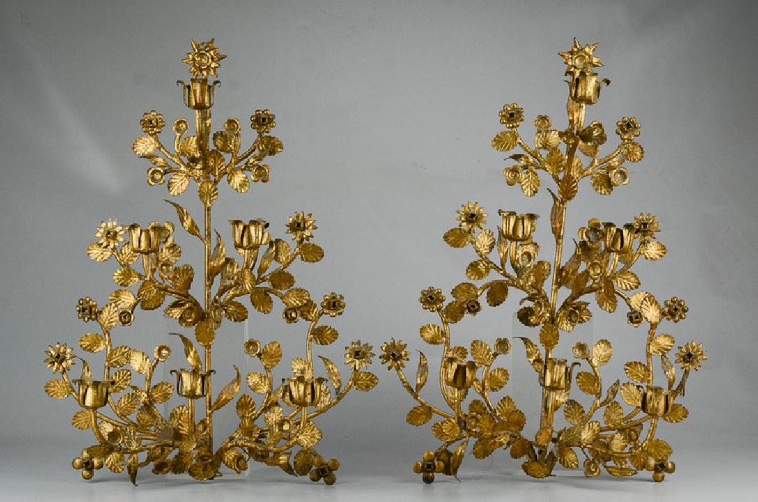 Pr gilt metal floral wall sconces (1 of 4)