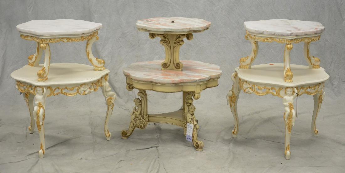 3 Figural Putti Carved Marble top Tables (1 of 1)