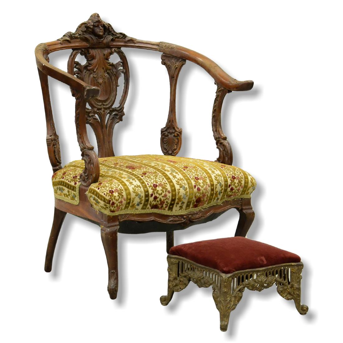 Venetian Fantasy Figural Carved Armchair w/ footstool (1 of 1)