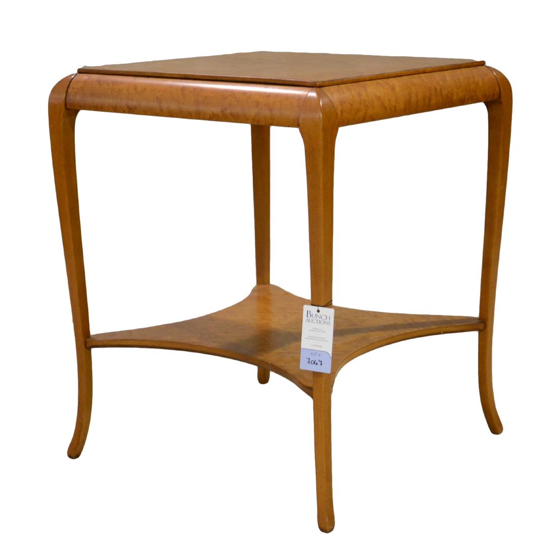 Figured maple lamp table, lower shelf, c 1900-20 (1 of 3)