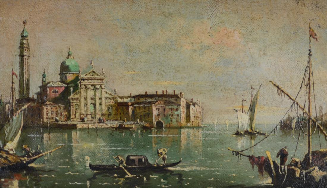 Vintage Italian painting, Venetian harbor scene (1 of 3)